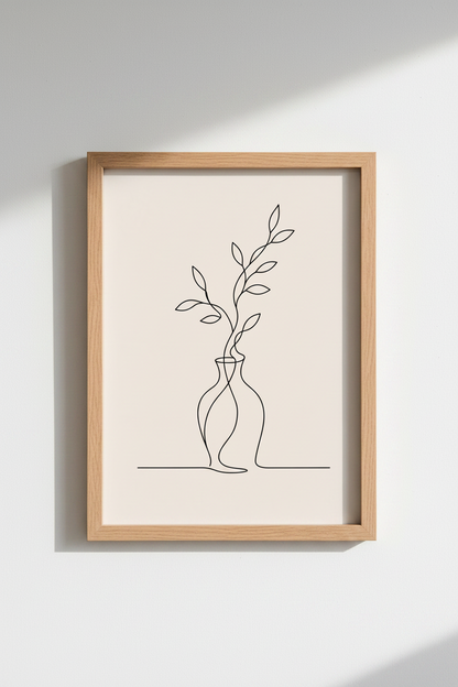 Minimalist Line Art Vase Wall Art Print | Living Room Decor | Monochrome Poster