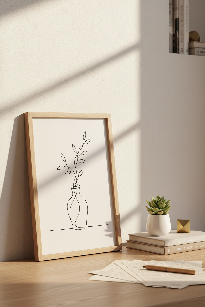 Minimalist Line Art Vase Wall Art Print | Living Room Decor | Monochrome Poster
