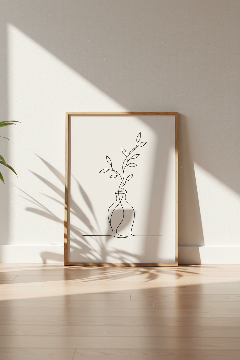 Minimalist Line Art Vase Wall Art Print | Living Room Decor | Monochrome Poster