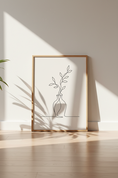 Minimalist Line Art Vase Wall Art Print | Living Room Decor | Monochrome Poster