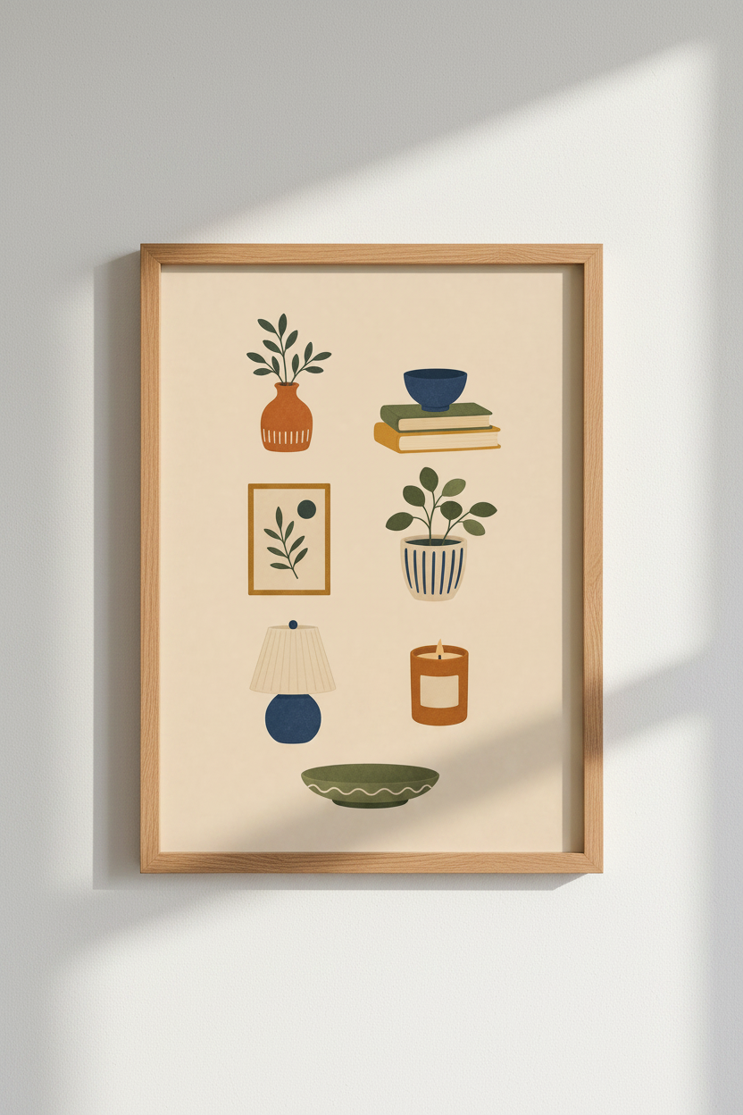 Japandi Still Life Print | Minimalist Boho Home Decor | Earthy Aesthetic Poster