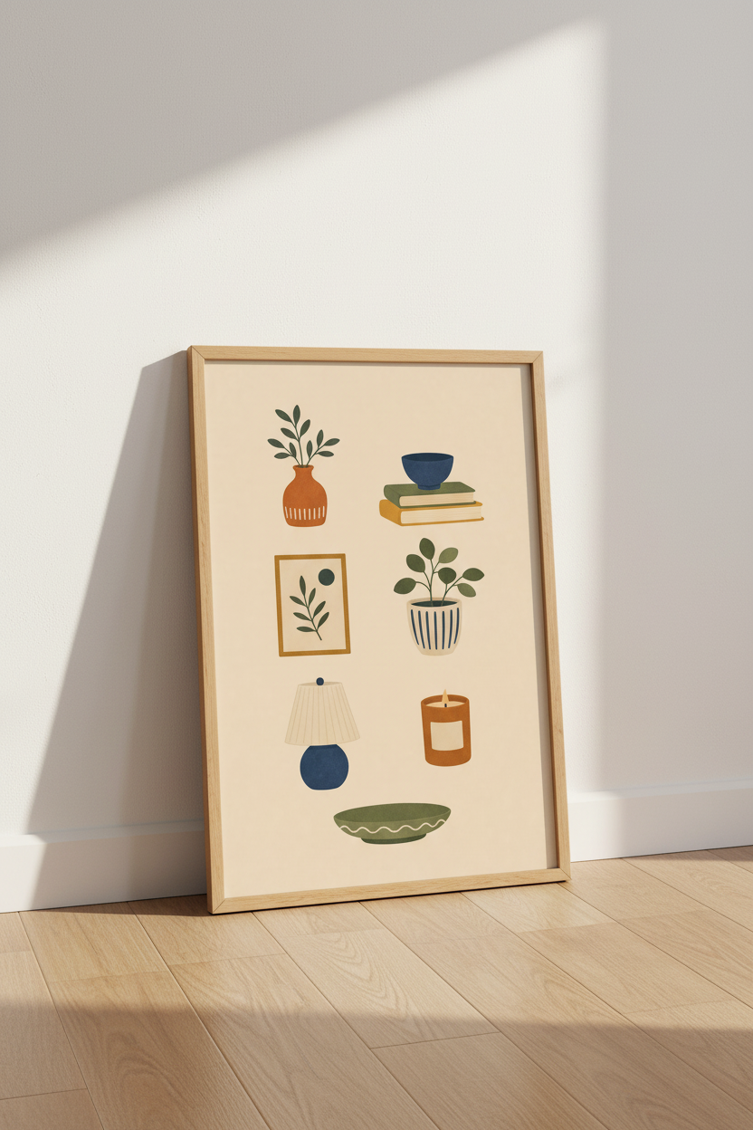Japandi Still Life Print | Minimalist Boho Home Decor | Earthy Aesthetic Poster
