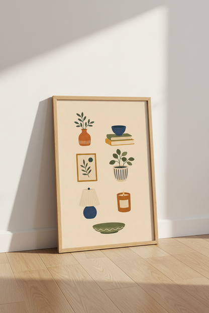 Japandi Still Life Print | Minimalist Boho Home Decor | Earthy Aesthetic Poster