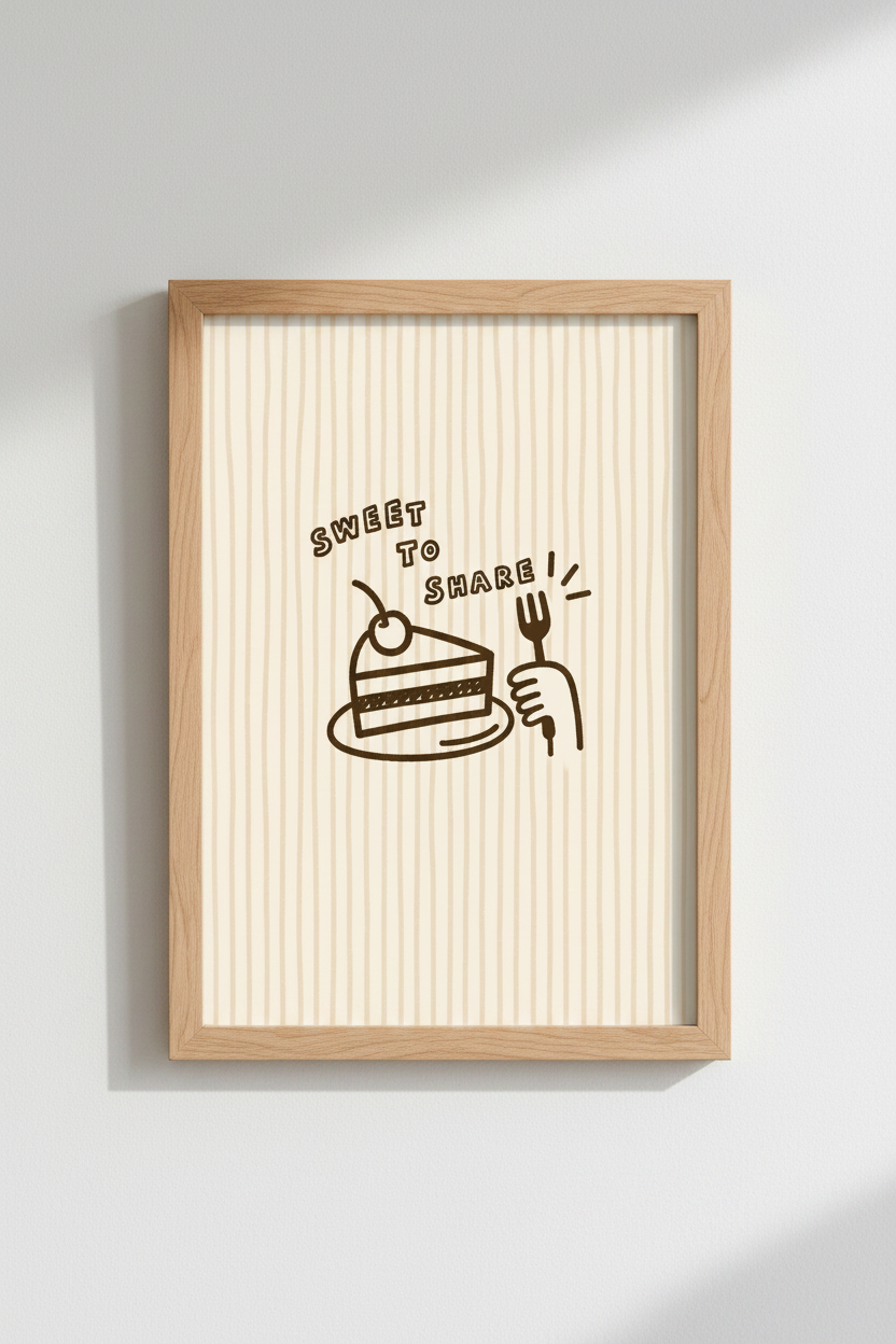 Cake Wall Art | Minimalist Line Art, Dining Room Decor