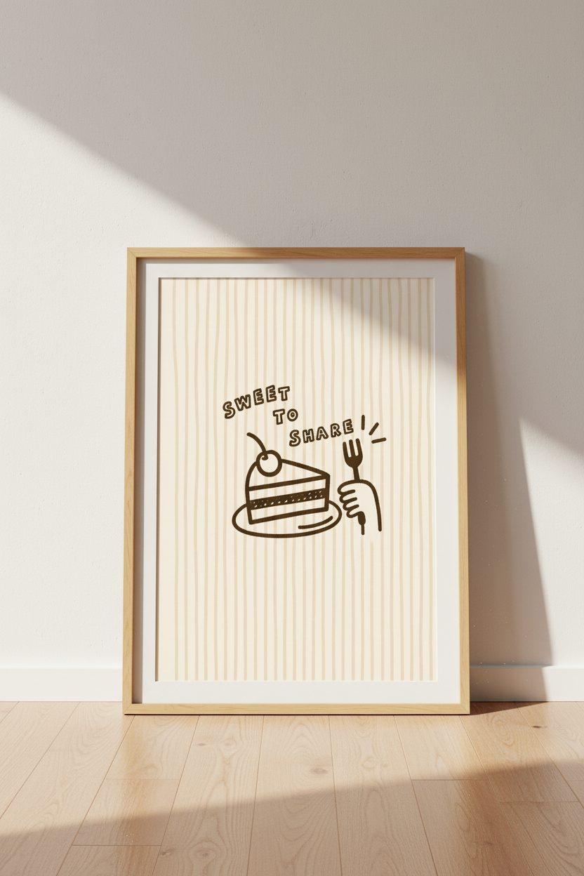 Cake Wall Art | Minimalist Line Art, Dining Room Decor