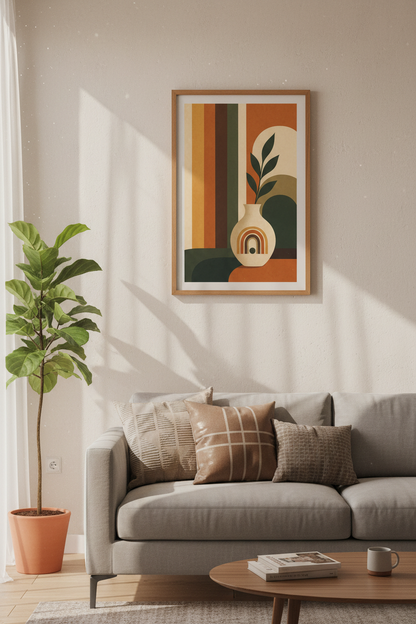 Mid Century Botanical Wall Art | Earthy Terracotta Boho Decor, Abstract Vase Poster