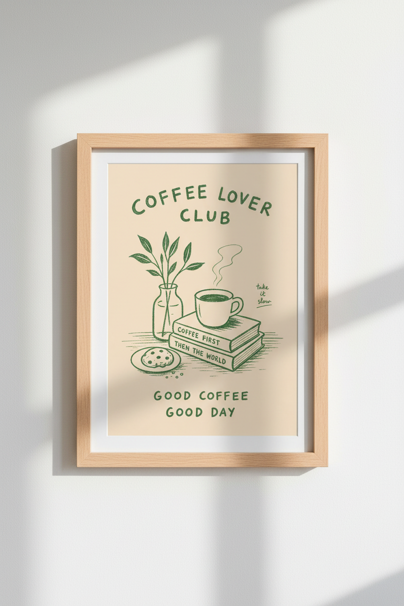 Linework Coffee Wall Art Print | Living Room Decor | Cozy Poster