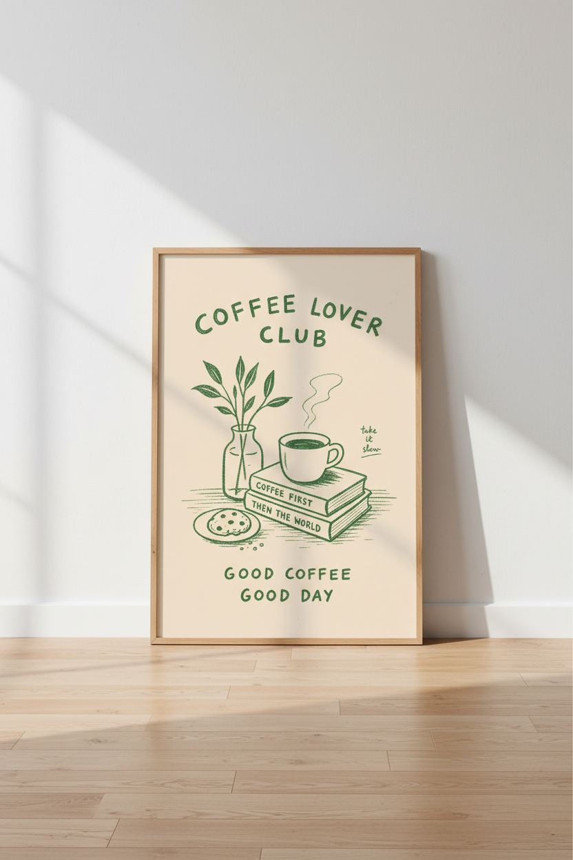 Linework Coffee Wall Art Print | Living Room Decor | Cozy Poster