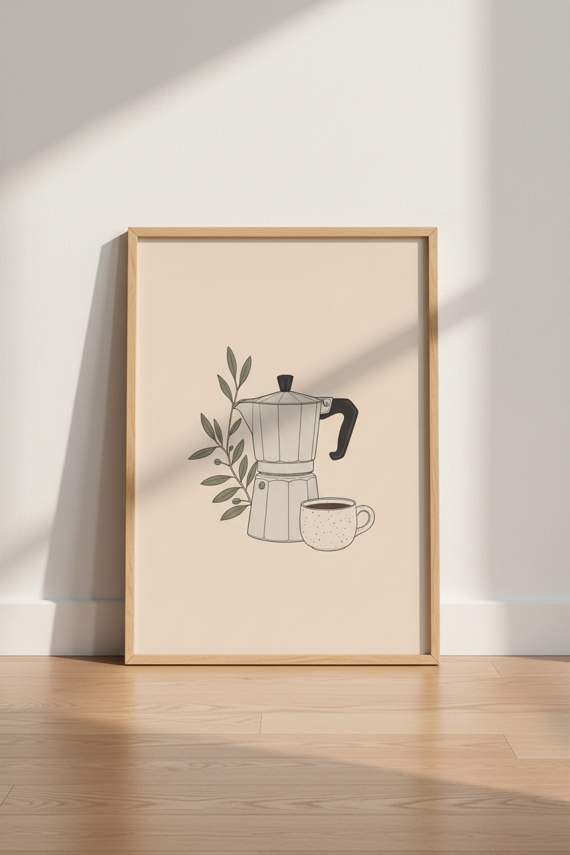 Minimalist Moka Pot Coffee Wall Art | Kitchen Decor | Boho Espresso Poster
