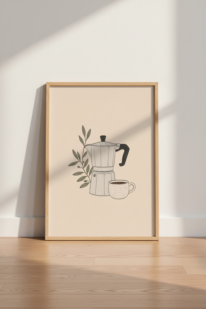 Minimalist Moka Pot Coffee Wall Art | Kitchen Decor | Boho Espresso Poster