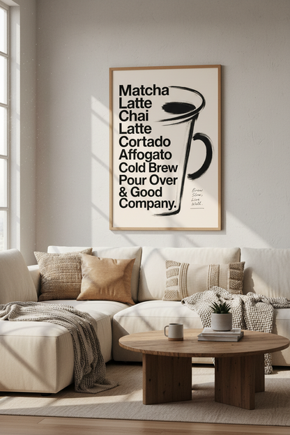 Modern Coffee List Wall Art | Kitchen Decor | Minimalist Typography Poster