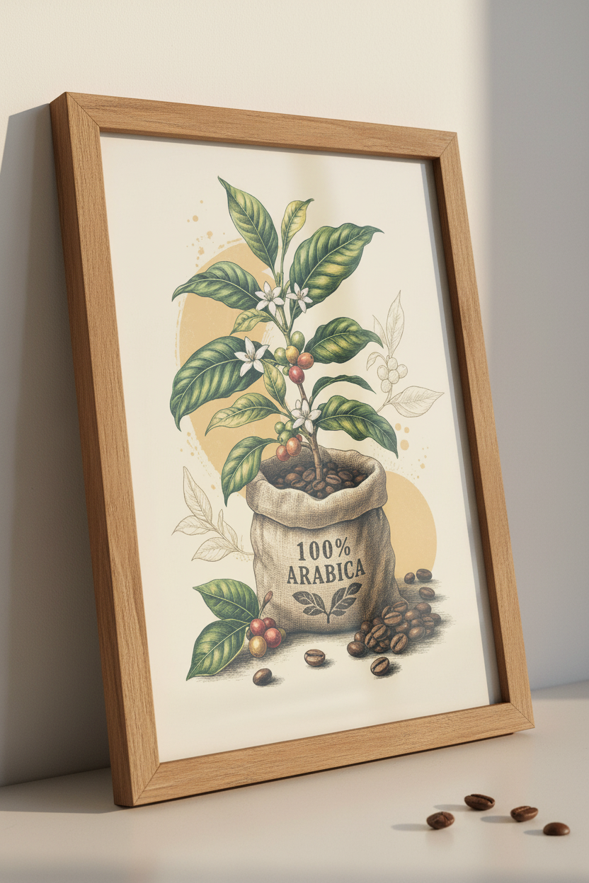 Vintage Coffee Plant Botanical Print | Kitchen Wall Art | 100% Arabica Poster
