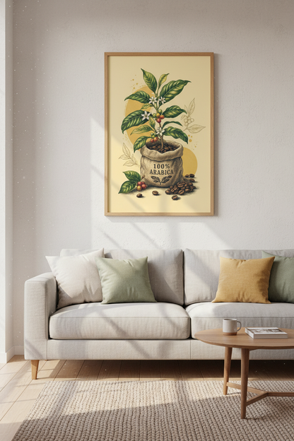 Vintage Coffee Plant Botanical Print | Kitchen Wall Art | 100% Arabica Poster