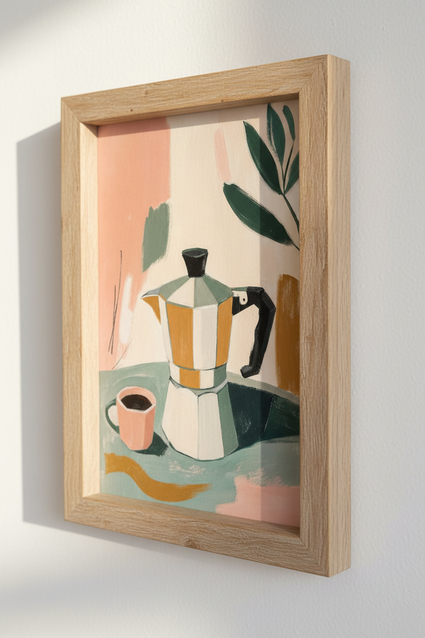 Moka Pot Coffee Wall Art | Sage &amp; Blush Kitchen Decor | Abstract Poster