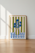 Blue Floral Vase Wall Art Print | Pink Green Striped Decor | Bold Aesthetic Poster