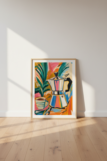 Moka Pot Coffee Wall Art | Colorful Abstract Kitchen Print | Espresso Decor