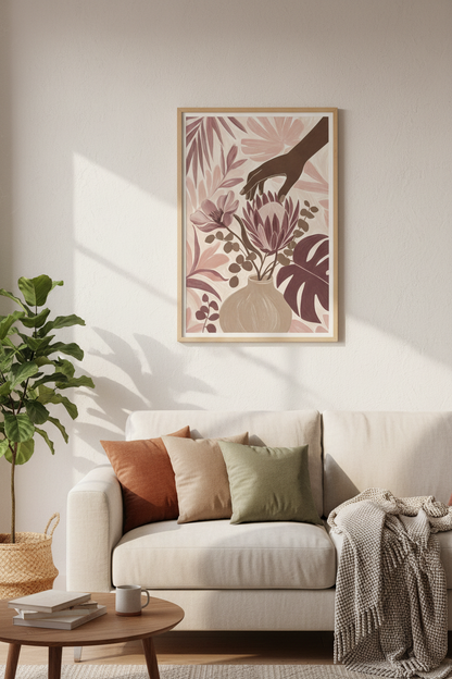 Boho Floral Wall Art Print | Dusty Pink Botanical Decor | Earthy Goddess Poster
