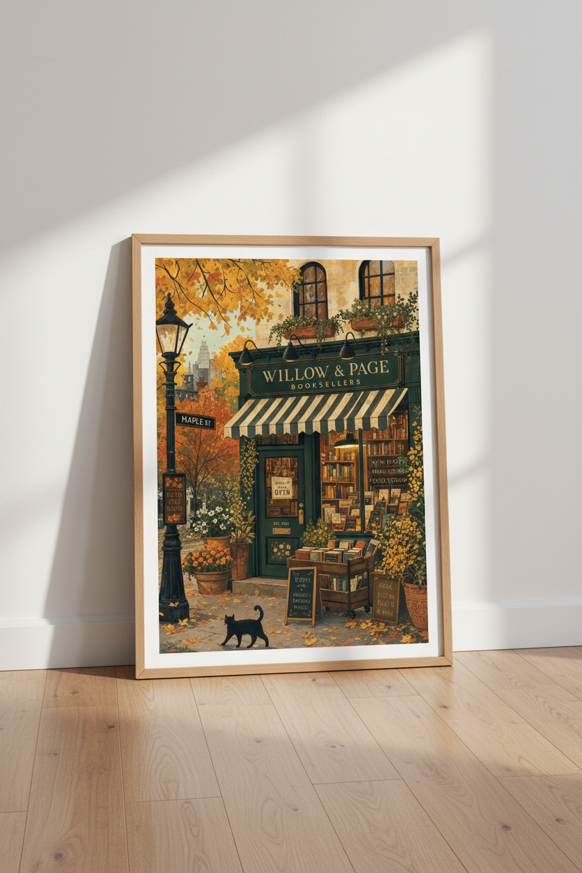 Bookstore in Autumn Wall Art | Dark Academia Decor | Cozy Fall Poster