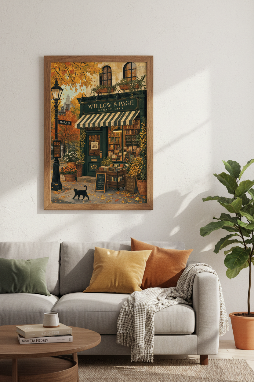 Bookstore in Autumn Wall Art | Dark Academia Decor | Cozy Fall Poster
