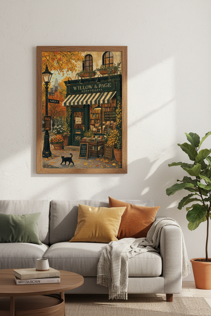Bookstore in Autumn Wall Art | Dark Academia Decor | Cozy Fall Poster