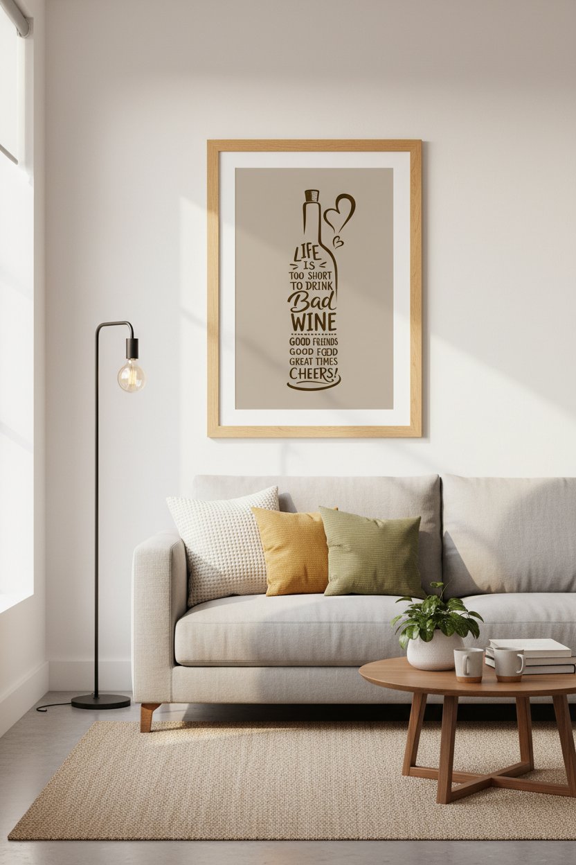 Funny Wine Quote Wall Art | Kitchen &amp; Bar Decor | Brown Minimalist Poster