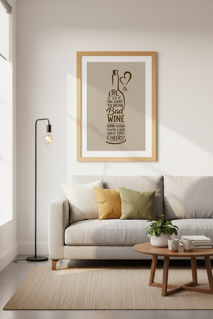 Funny Wine Quote Wall Art | Kitchen &amp; Bar Decor | Brown Minimalist Poster