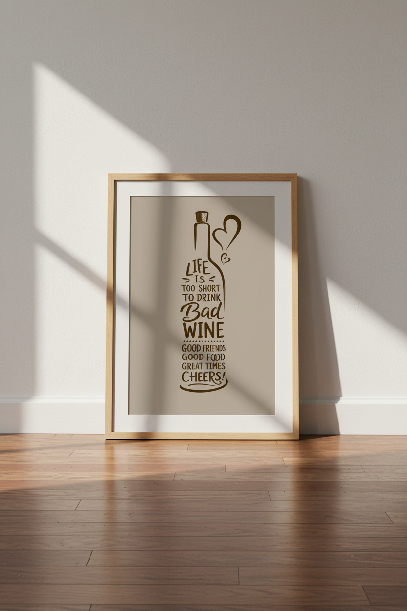 Funny Wine Quote Wall Art | Kitchen &amp; Bar Decor | Brown Minimalist Poster