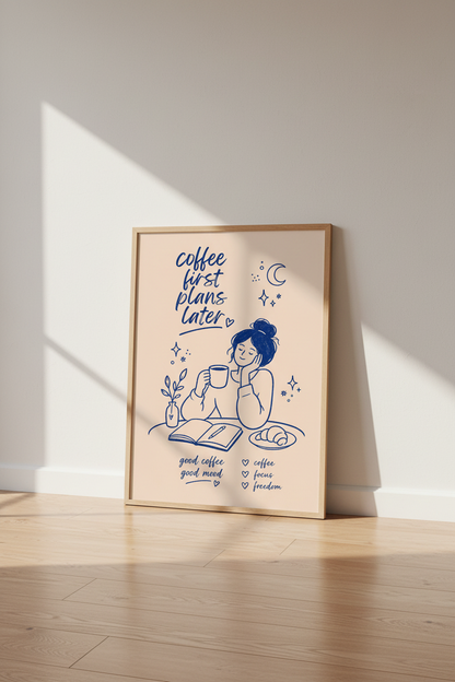 Coffee Bar Wall Art Print | Navy Blue Kitchen Decor | Minimalist Aesthetic Poster