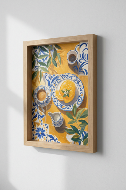 Mediterranean Lemon &amp; Coffee Wall Art Print | Kitchen Decor | Italian Still Life Poster