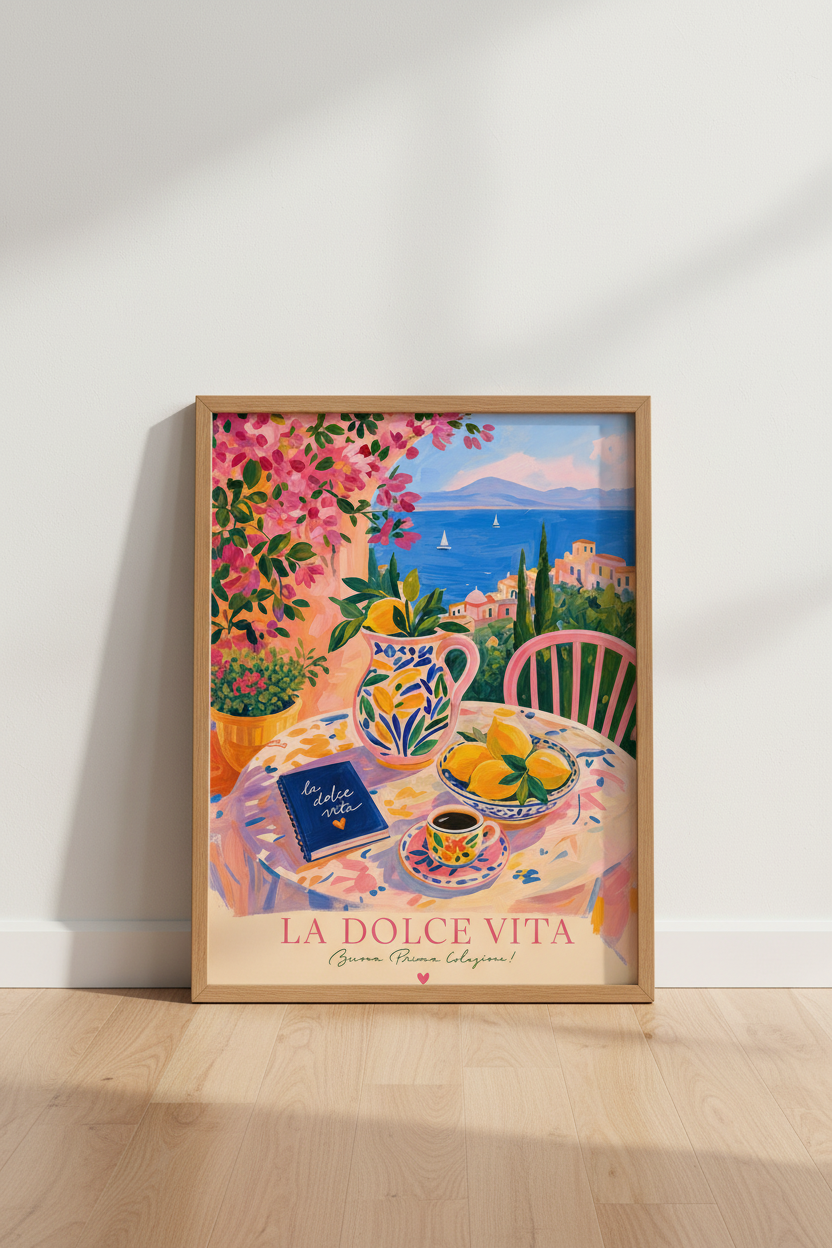 La Dolce Vita Amalfi Coast Art | Italian Lemon Kitchen Decor | Mediterranean Poster