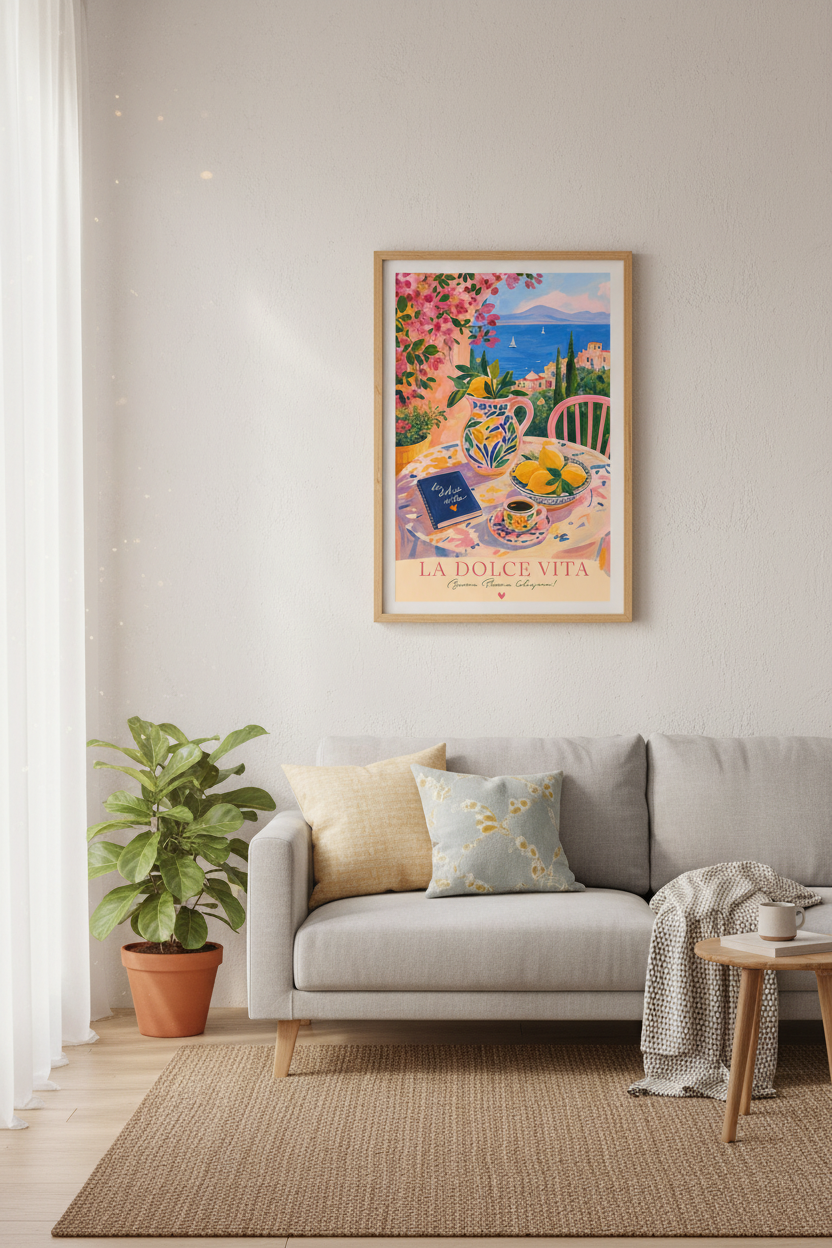 La Dolce Vita Amalfi Coast Art | Italian Lemon Kitchen Decor | Mediterranean Poster