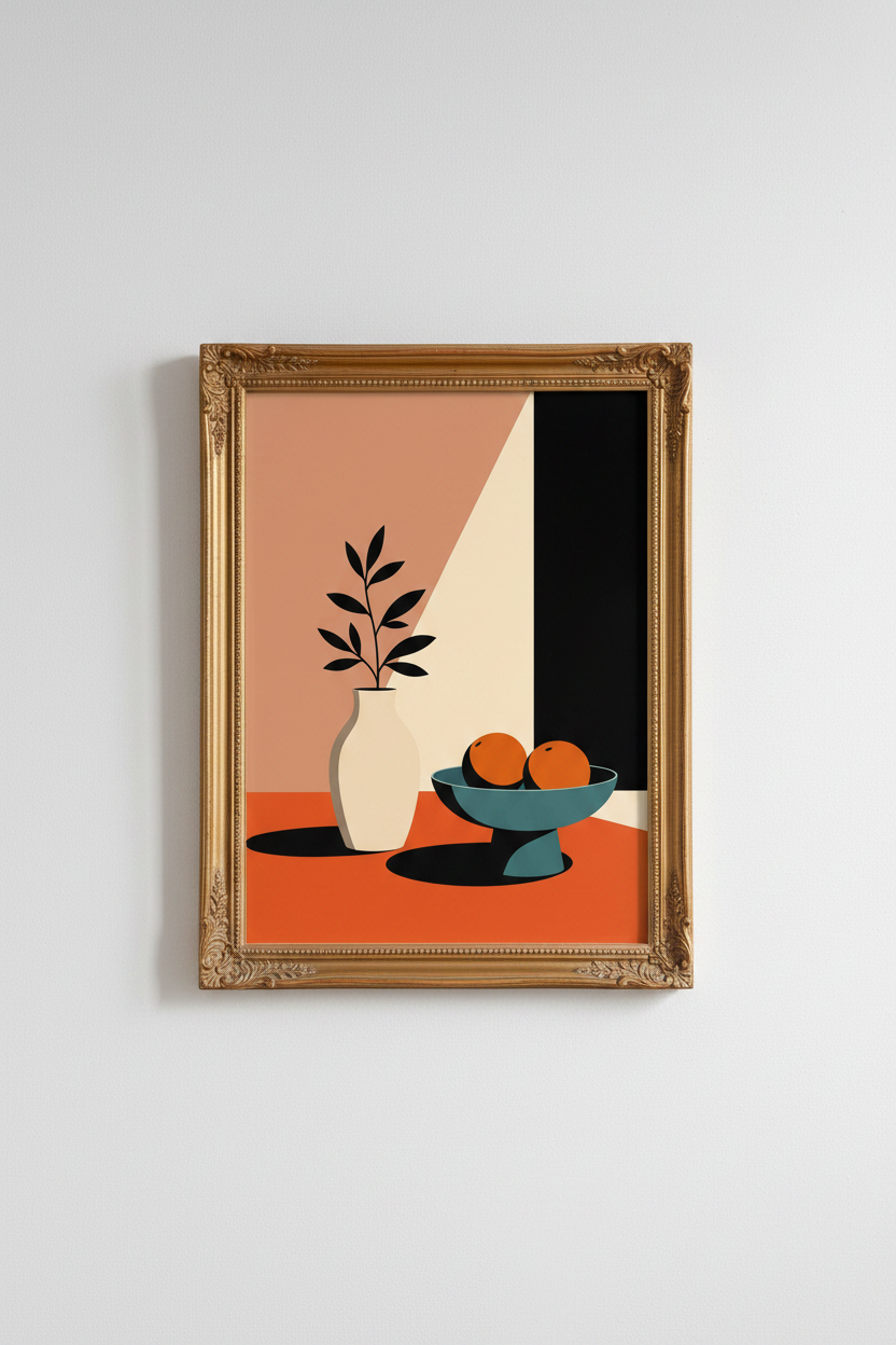 Minimalist still life poster | earthy tones, peach + teal, living room decor
