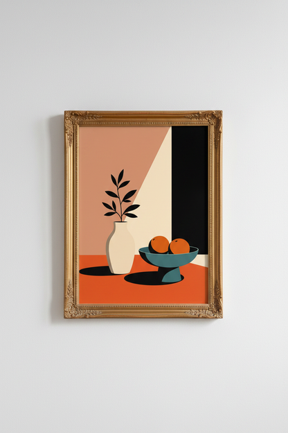 Minimalist still life poster | earthy tones, peach + teal, living room decor