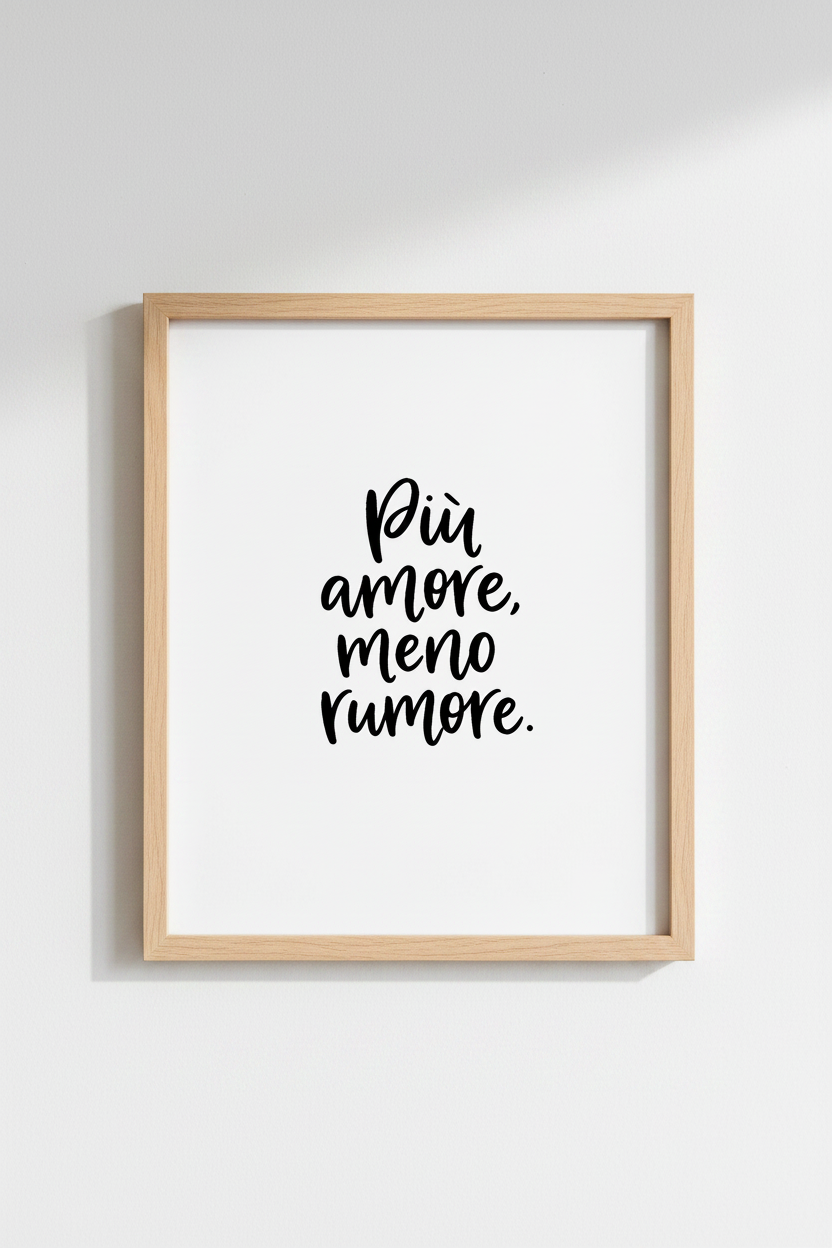 Italian Quote Wall Art | Più Amore Meno Rumore Poster | Minimalist Modern Decor