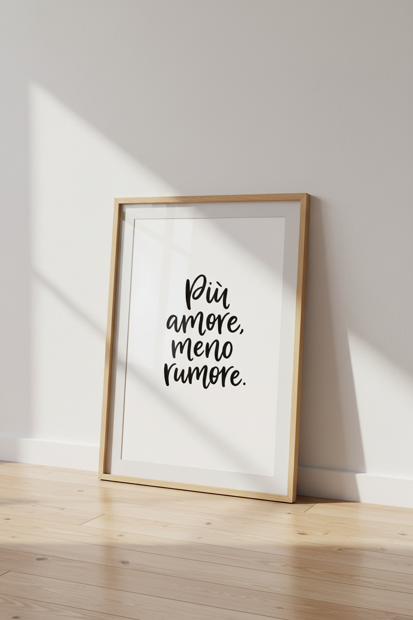 Italian Quote Wall Art | Più Amore Meno Rumore Poster | Minimalist Modern Decor