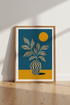 Modern Botanical Vase Wall Art Print | Teal & Gold Decor | Mid Century Poster