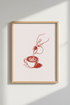 Coffee Latte Art Print | Minimalist Red Line Drawing, Kitchen & Cafe Decor