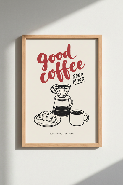 Coffee Wall Art | Bold Red Typography, Kitchen Decor