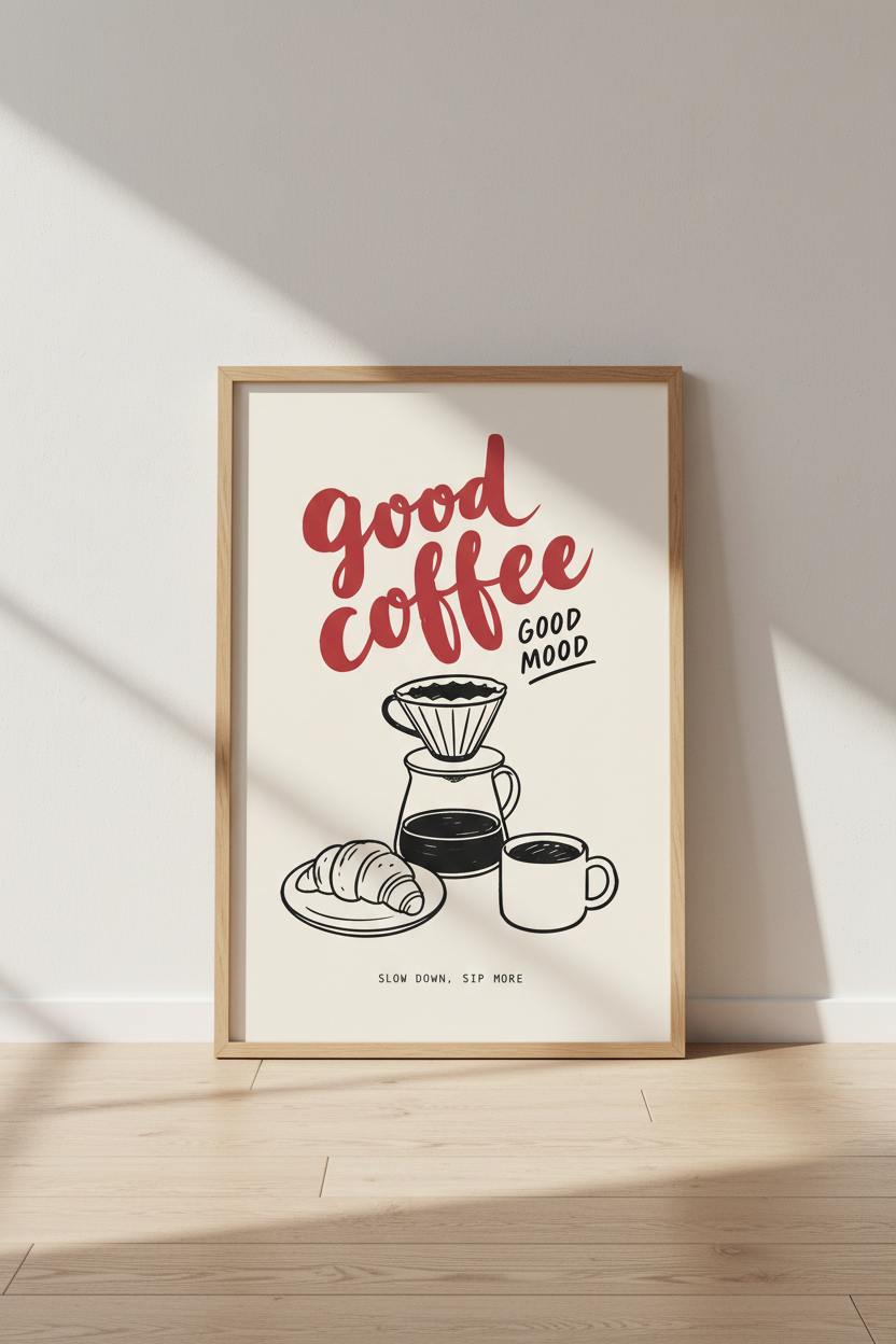 Coffee Wall Art | Bold Red Typography, Kitchen Decor