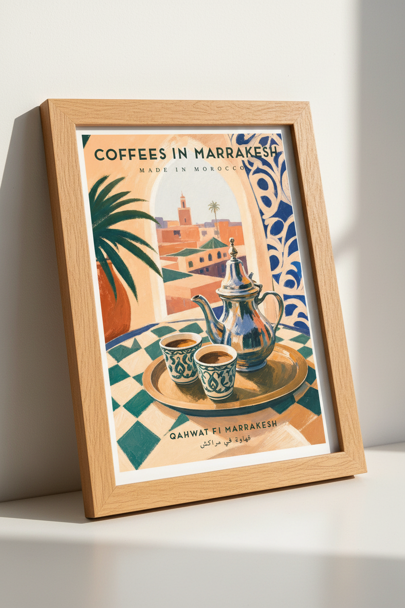 Marrakesh Coffee Art Print | Moroccan Decor, Mediterranean Travel Poster