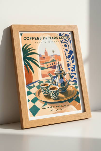Marrakesh Coffee Art Print | Moroccan Decor, Mediterranean Travel Poster