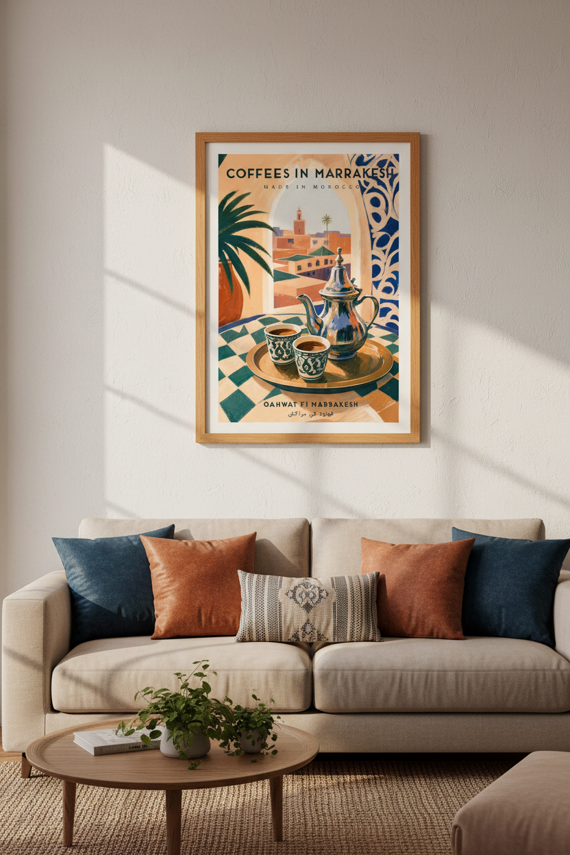 Marrakesh Coffee Art Print | Moroccan Decor, Mediterranean Travel Poster