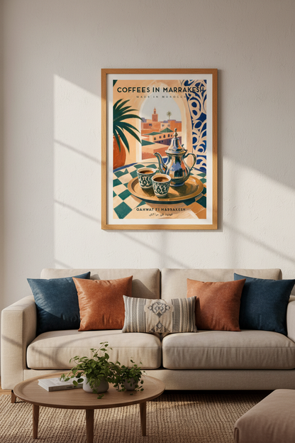 Marrakesh Coffee Art Print | Moroccan Decor, Mediterranean Travel Poster
