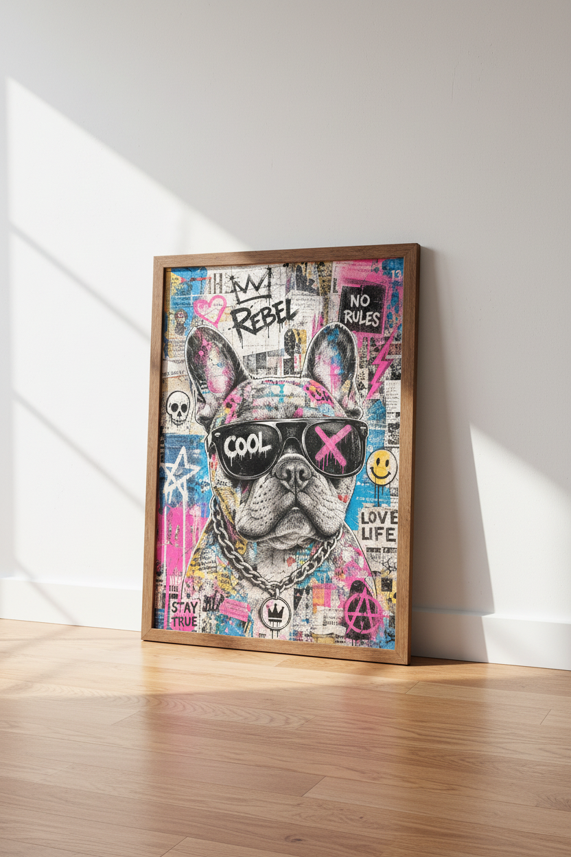 French Bulldog Graffiti Wall Art | Urban Street Art Poster, Edgy Modern Decor