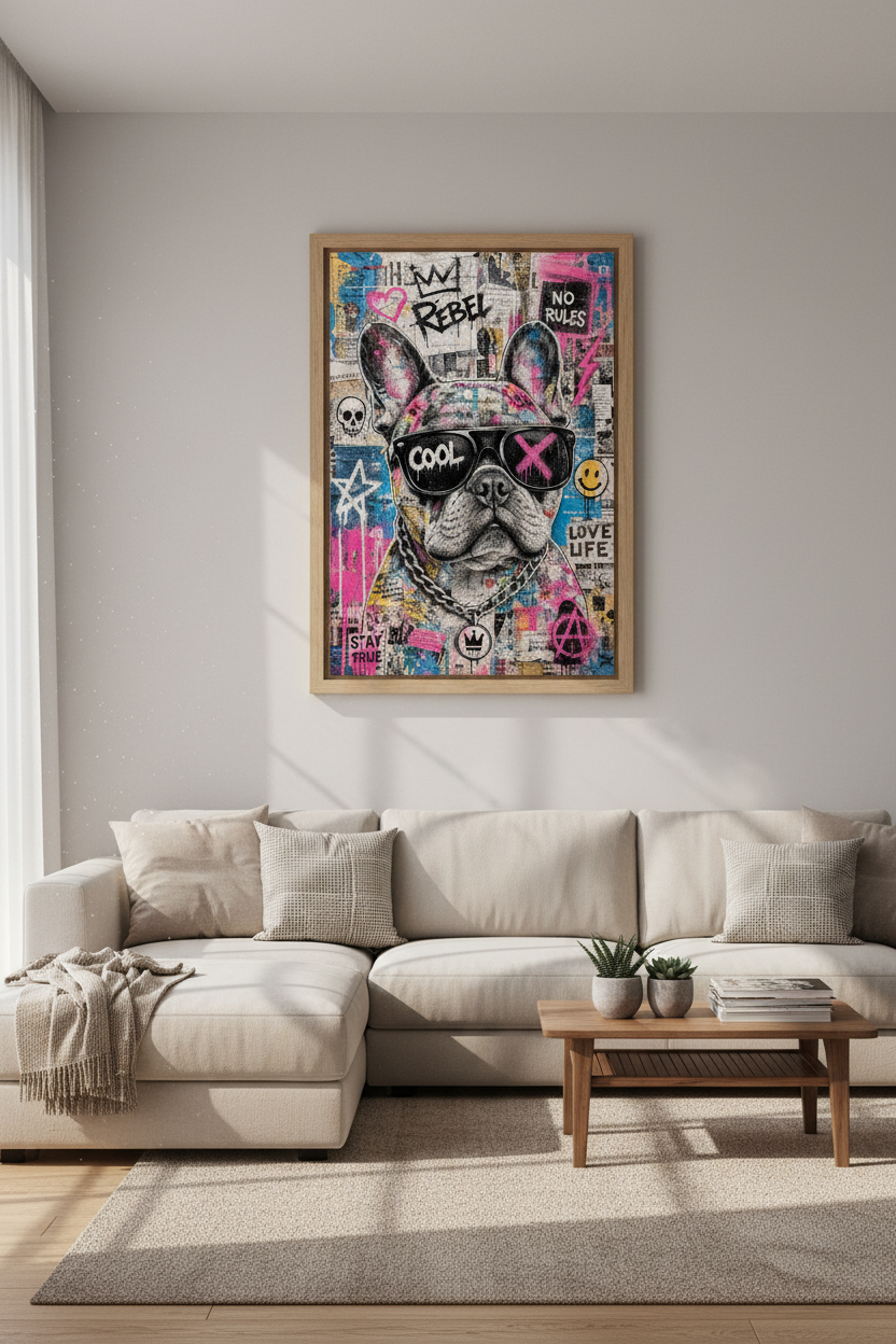 French Bulldog Graffiti Wall Art | Urban Street Art Poster, Edgy Modern Decor