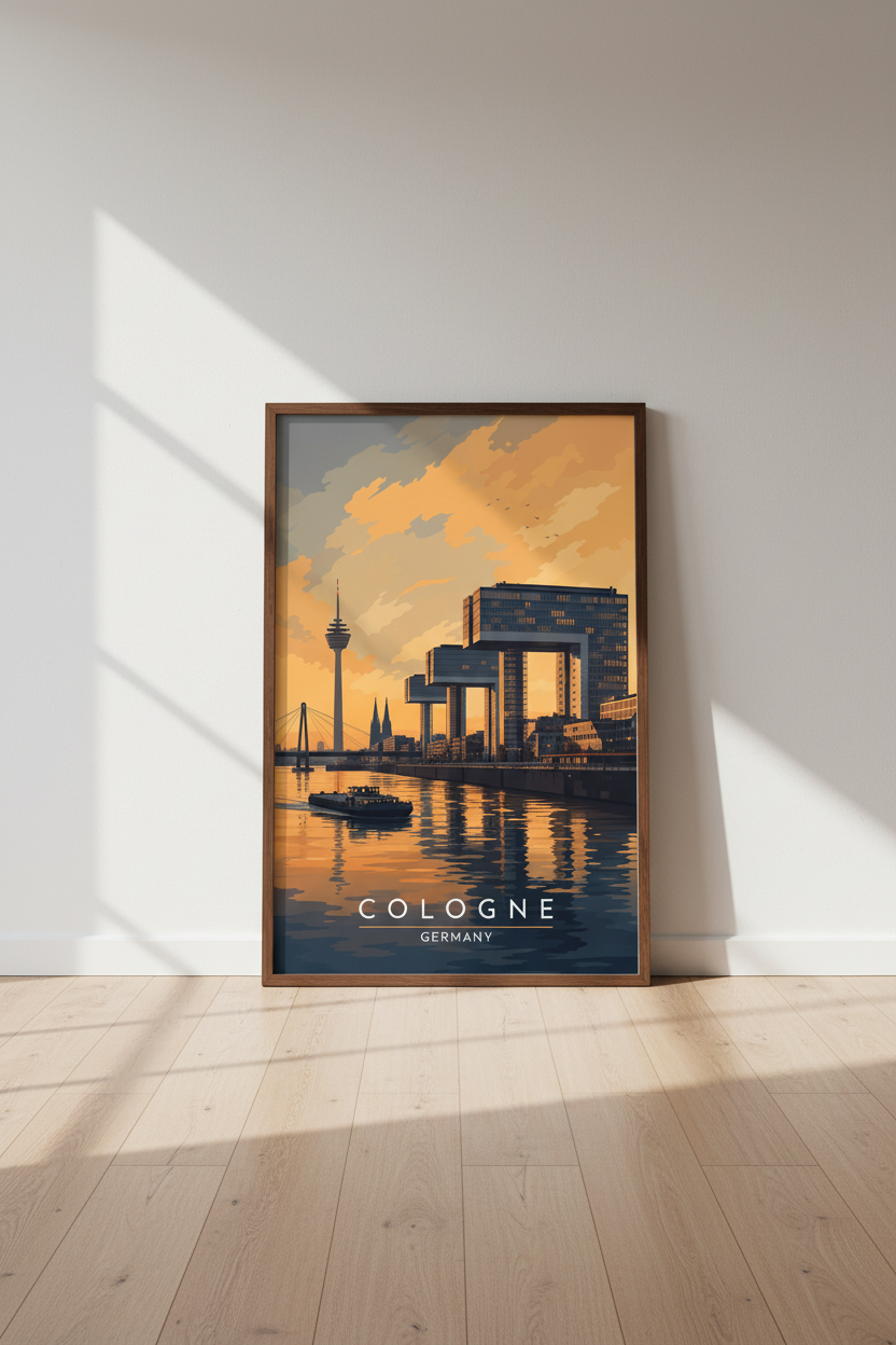 Cologne Germany Wall Art Print | Modern Travel Poster | Rhine Sunset Decor