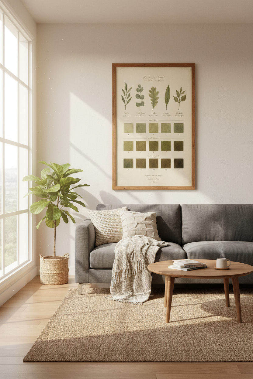Botanical Leaf &amp; Color Study Print | Vintage French Greenery | Farmhouse Decor