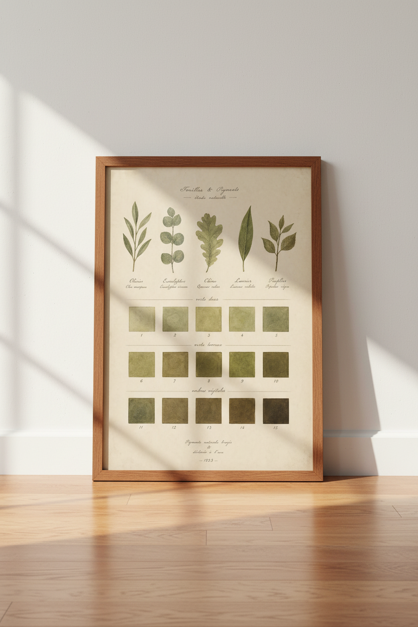 Botanical Leaf &amp; Color Study Print | Vintage French Greenery | Farmhouse Decor
