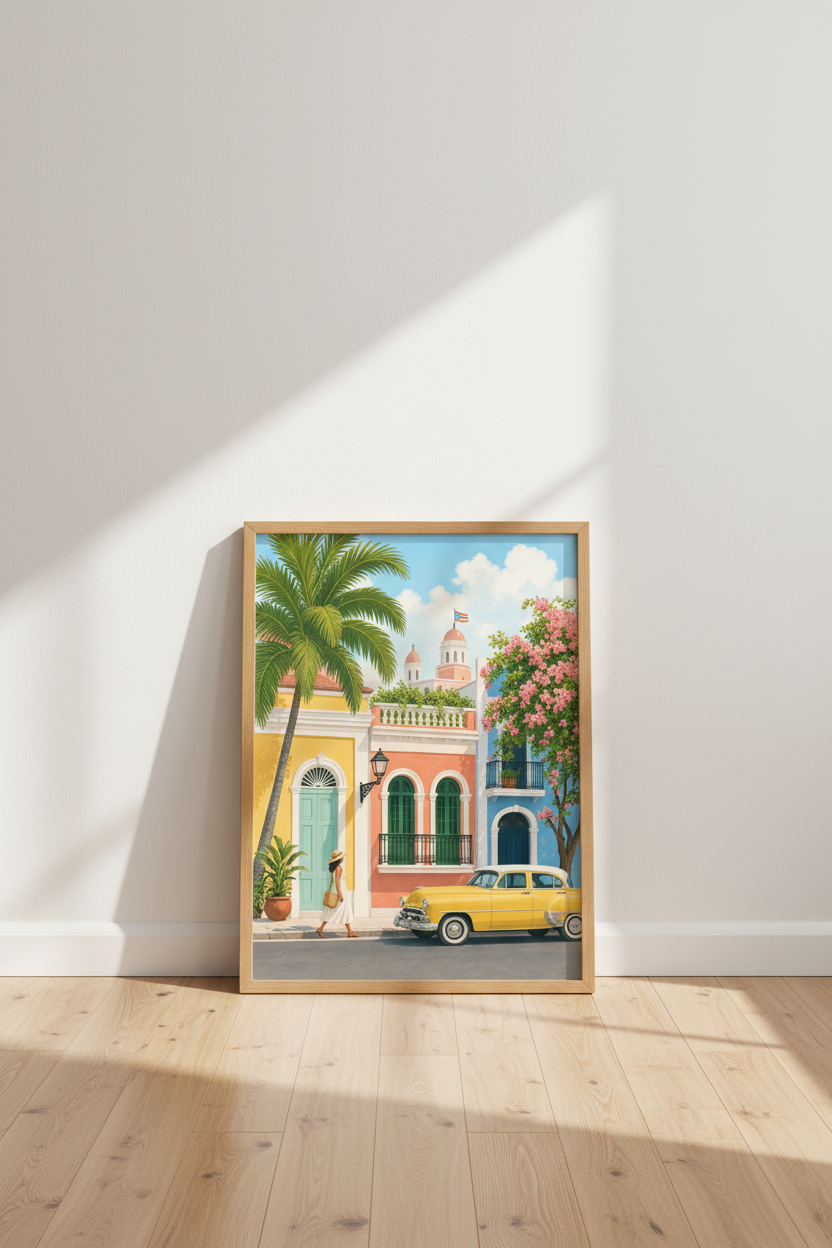 Old San Juan Puerto Rico Wall Art | Colorful Tropical Decor | Caribbean Travel Poster