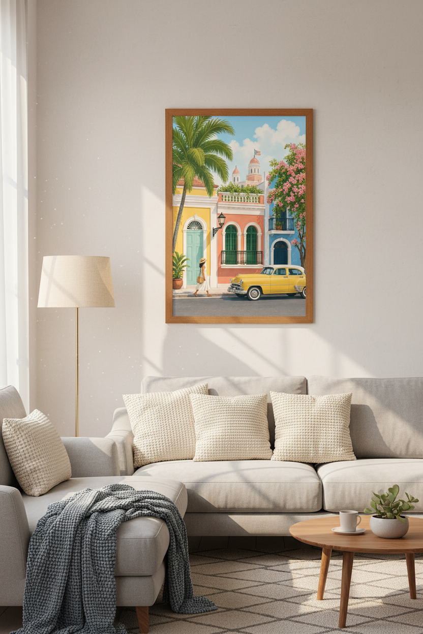 Old San Juan Puerto Rico Wall Art | Colorful Tropical Decor | Caribbean Travel Poster